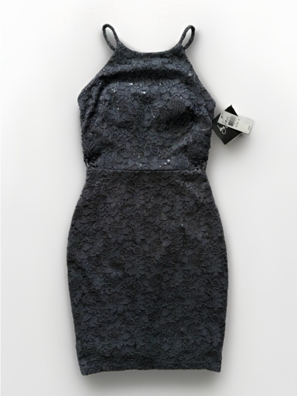 NWT Lace Halter Bodycon Mini Homecoming HOCO Dress Sequin Glitter Glam By & By 0